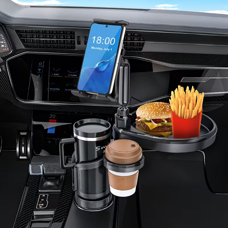 4-In-1 Dual Car Cup Holder Tray And Tablet Phone Mount Expander for Car