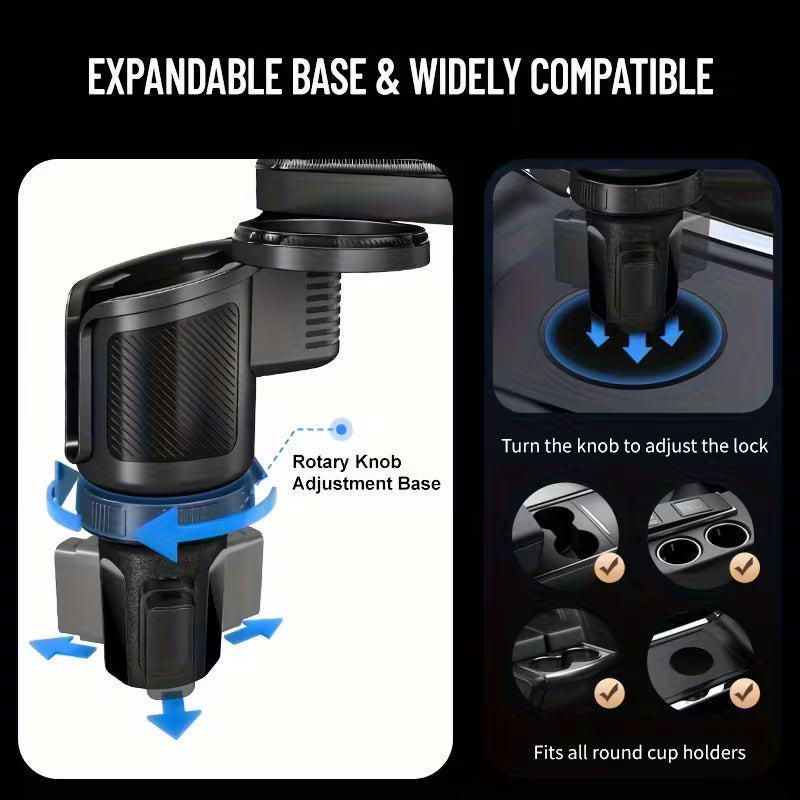 4-In-1 Dual Car Cup Holder Tray And Tablet Phone Mount Expander for Car