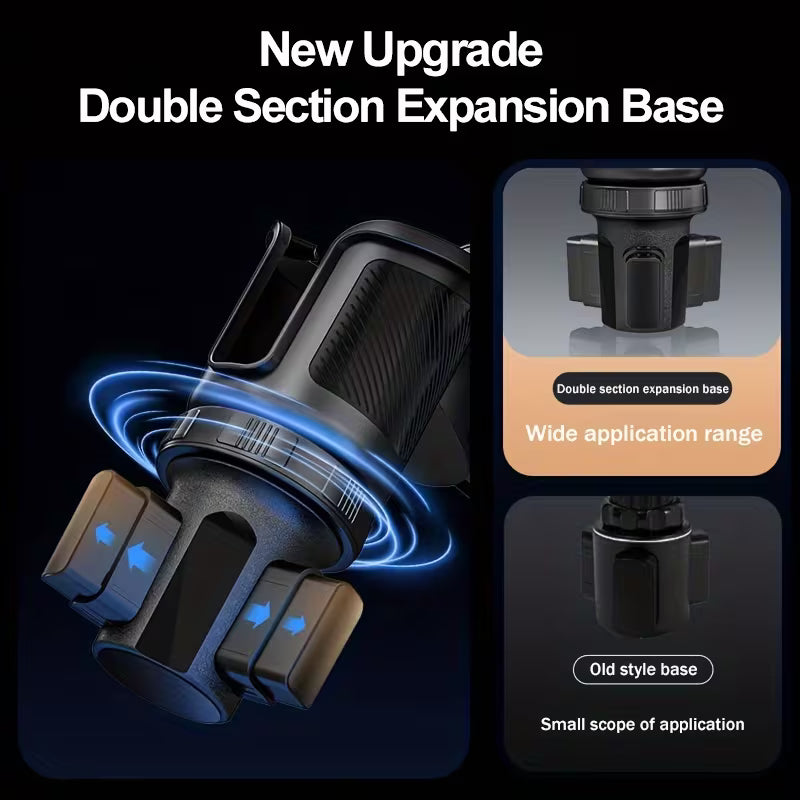 4-In-1 Dual Car Cup Holder Tray And Tablet Phone Mount Expander for Car