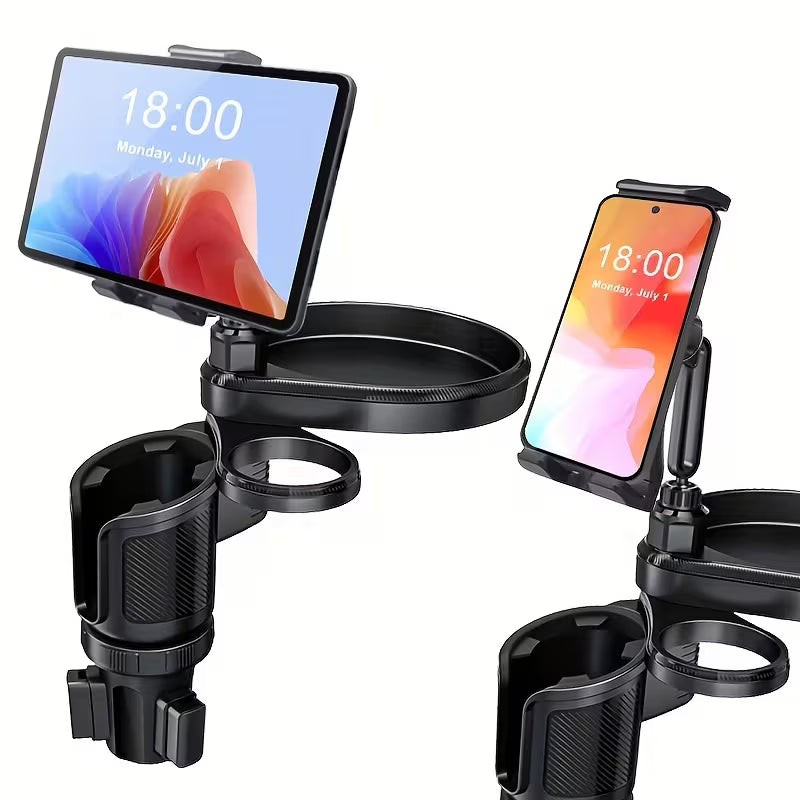 4-In-1 Dual Car Cup Holder Tray And Tablet Phone Mount Expander for Car